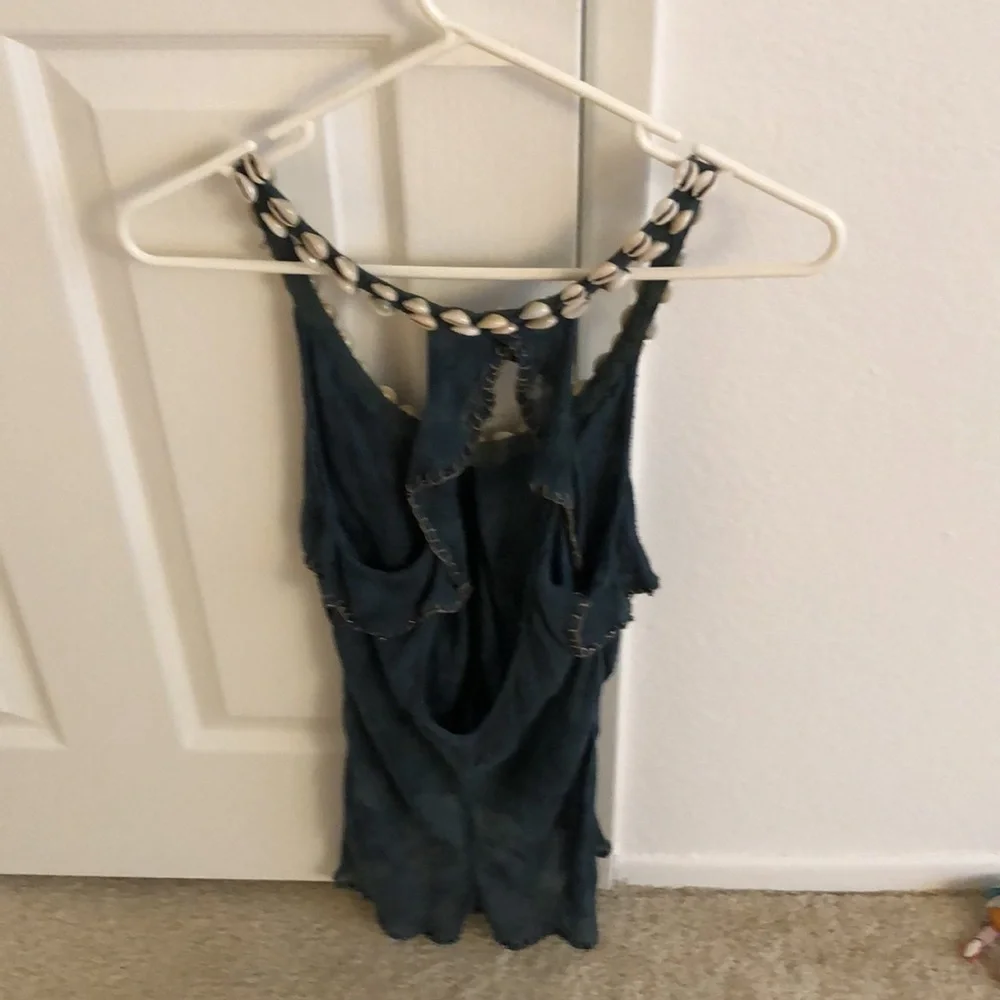 Free People Vintage Seashell Embellished Linen Tank Cami Razor Back Top Size XS - Picture 2 of 7